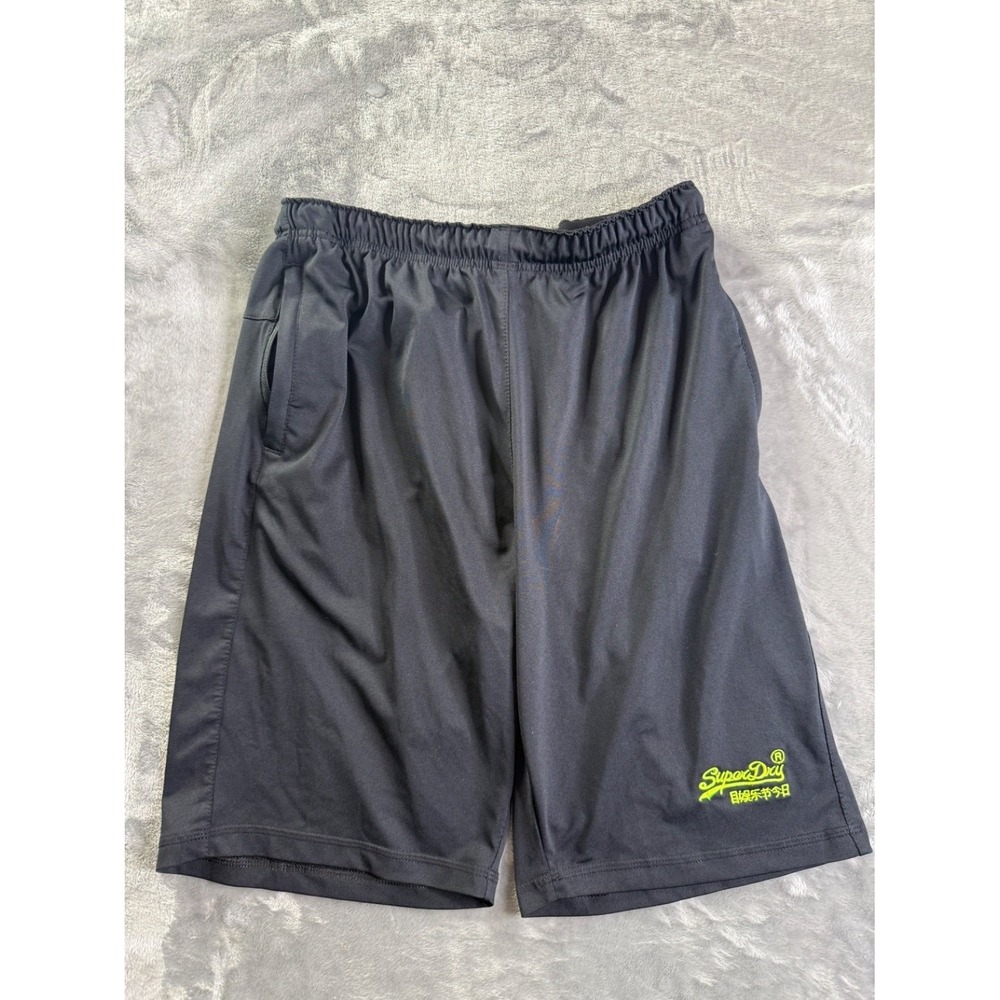 Superdry Sport Men's Athletic Shorts Black Neon Green Logo Size 2 XL